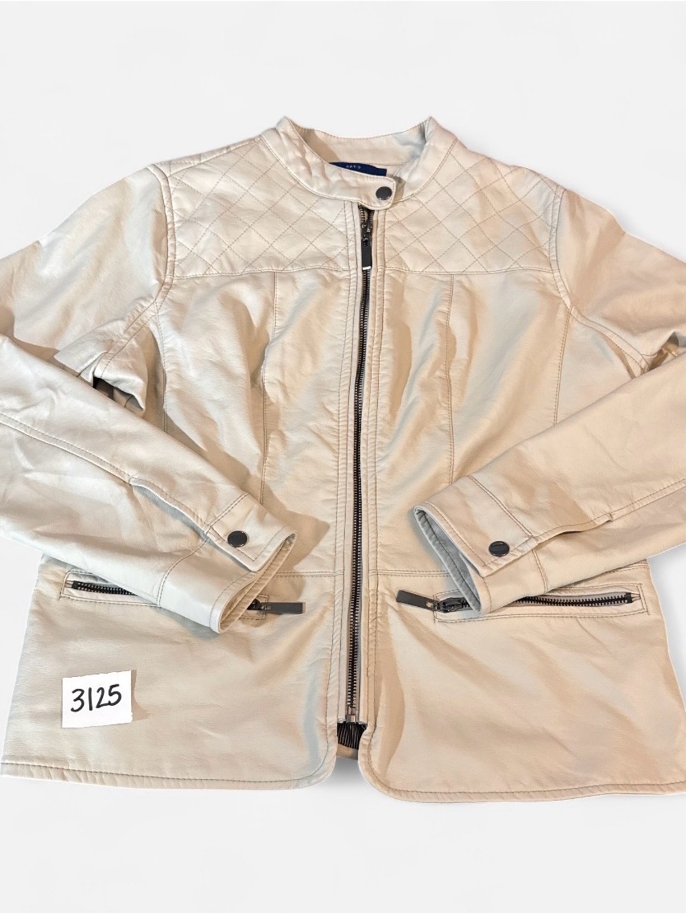 Apt. 9 Cream Quilted Faux Leather Moto Jacket